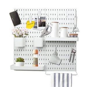 YOKEPO Pegboard Combination Kit with 4 Pegboards with 15 Accessories Modular Hanging for Home Office Wall Organizer, Crafts Organization, Ornaments Display, White | 22″ x 22″ Peg Boards Wall mount