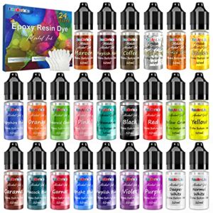 Alcohol Ink Set – 24 Vivid Colors, Concentrated Alcohol-Based Ink, Epoxy Resin Paint with Metallic Color Dye for Resin Coasters, Acrylic Painting, Tumbler Making,10ml Each