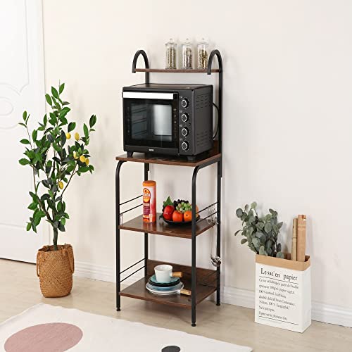 Unknown1 Aoolive 4-Tier Multifunctional Kitchen Shelf with 8 Hooks Brown Rustic MDF | The Storepaperoomates Retail Market - Fast Affordable Shopping