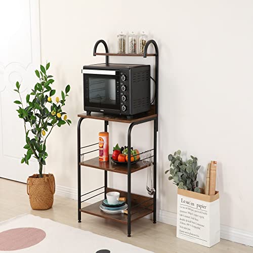 Unknown1 Aoolive 4-Tier Multifunctional Kitchen Shelf with 8 Hooks Brown Rustic MDF | The Storepaperoomates Retail Market - Fast Affordable Shopping