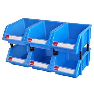 Small parts organizer hardware storage bins tool organizer plastic stackable storage bins for screws,bolts,drivers(Blue,Pack of 6)