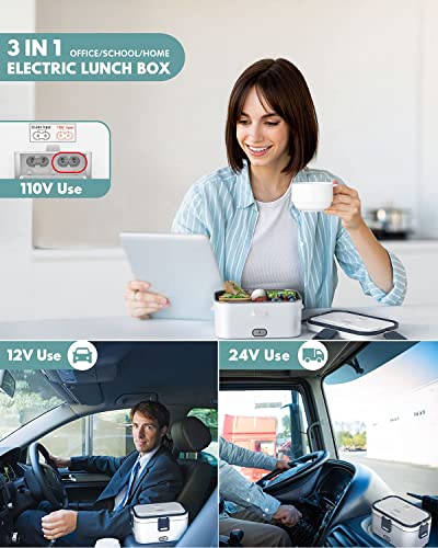 Electric Lunch Box Food Heater, 12V 24V 110V Portable Food Warmer Heater for Car/Truck/Home, Heated Lunch Box with Stainless Steel Container 0.45L Compartment, Fork, Spoon, Carry Bag, Cleaning Kit | The Storepaperoomates Retail Market - Fast Affordable Shopping
