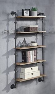 Wall Rack, HABITRIO Sandy Black Finish Metal Pipe Frame with Oak Finish 5 Wooden Shelves, Farmhouse Industrial Organization for Wall Decor and Storage Display for Home, Office