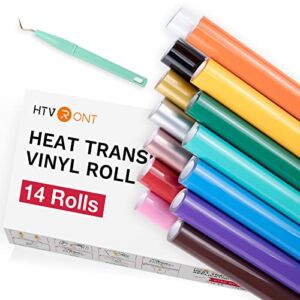 HTVRONT HTV Heat Transfer Vinyl Bundle (14 Pack) – 12″ x 3FT HTV Vinyl Rolls, HTV Vinyl for Cricut，Easy to Cut Iron on Vinyl for Cricut & Cameo, Easy to Weed Heat Transfer Vinyl