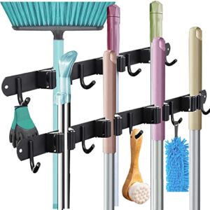 2 Pcs Mop Broom Holder Wall Mounted, KEPDTAI Heavy Duty Mop Organizer Stainless Steel Anti-Slip Broom Hanger, Over 50 Pounds, Utility Tools Organizer for Laundry Bathroom Storage