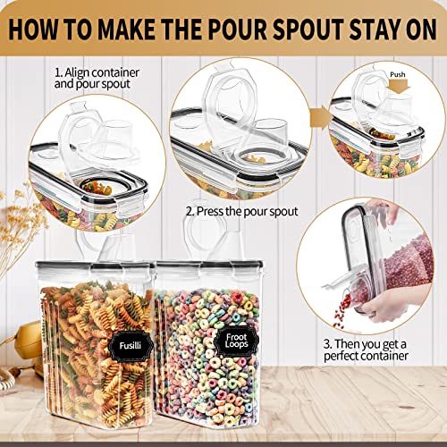 PRAKI Cereal Containers Storage Set (4L,135.2 Oz), 4PCS Airtight Food Storage Containers with Pour Spout for Kitchen & Pantry Organization Cereal Dispensers with 20 labels, Measuring Cup & Marker | The Storepaperoomates Retail Market - Fast Affordable Shopping