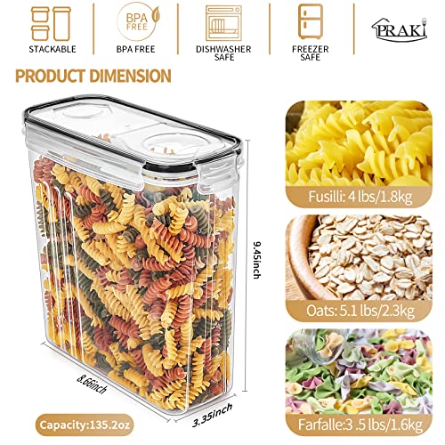 PRAKI Cereal Containers Storage Set (4L,135.2 Oz), 4PCS Airtight Food Storage Containers with Pour Spout for Kitchen & Pantry Organization Cereal Dispensers with 20 labels, Measuring Cup & Marker | The Storepaperoomates Retail Market - Fast Affordable Shopping