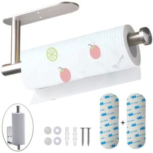 Paper Towel Holder-2pcs Adhesives, Wall-Mounted Paper Towels Roll for Kitchen, Self-Adhesive Under Cabinet Kitchen roll Holder, Both Available in Adhesive and Screws, Stainless Steel for Bathroom RV