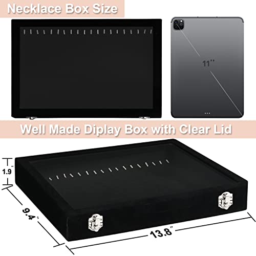 Necklace Organizer Box, Necklace Tray for Jewelry with Clear Lid, Dustproof Velvet Necklaces Holder Storage Display Case, 20 Hooks Glass Top Jewelry Tray Drawer Insert for Necklaces Pendant Bracelet | The Storepaperoomates Retail Market - Fast Affordable Shopping