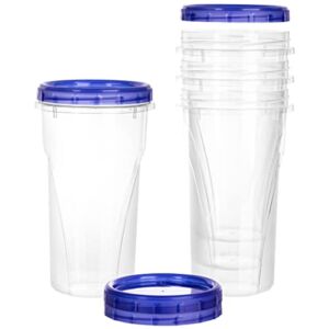 48 Ounce Twist Top Deli Containers Clear bottom With Blue Top Twist on Lids Reusable, Stackable, Food Storage Freezer Container Pack of 4 (Blue)