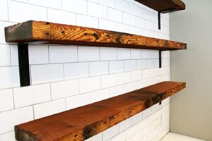 Modern Timber Craft Reclaimed Wood Wall Shelves | 2″ H x 10″ D | Easy-to-Install | Steel Angle Shelf Brackets Included | Rustic Decoration