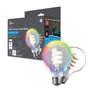 GE CYNC Smart LED Light Bulbs, Color Changing Lights, Bluetooth and Wi-Fi Lights, Works with Alexa and Google Home, G25 Globe Light Bulbs (2 Pack)