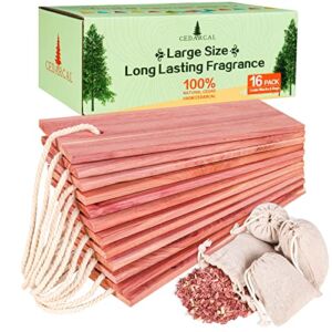 Cedar Blocks for Clothes Storage – 16PCS Premium Cedar Chips, Hangers, Cedar Sachets Bags with 100% Natural Cedar Wood Planks – Used for Closet Freshener, Boxes, Bins and Drawers.
