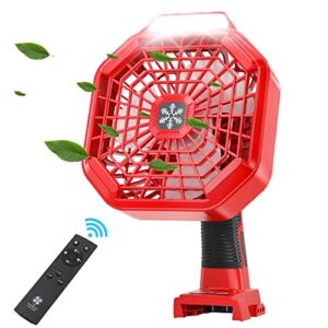 3 in 1 Camping Fan with LED Lantern, WaxPar USB Portable Cordless Fan Powered by Milwaukee M18 14.4-20V Lithium-ion Battery, 3 Speed Battery Operated Fan Personal Handheld Fan with Remote Table Fan