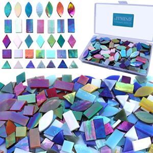 LITMIND Iridescent Glass Mosaic Tiles for Crafts, 240 Pieces 5 Shapes Mixed Stained Glass Sheets, Mosaic Kits for Adults (Iridescent Mix)