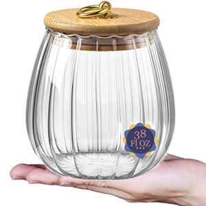 38 Fl oz Airtight Candy Jar with Bamboo Lid,Glass Jar with Lid 1130ml, For Nuts,Cookie(Ovall)