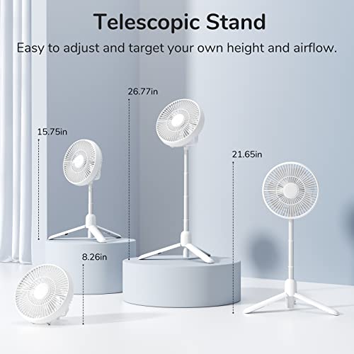 JISULIFE Camping Fan with LED Light, 8000mAh Battery Operated Fan, Telescopic Tripod, 4-IN-1 Multifunction Fan with Remote Control, Timer, 4 Speeds, Portable Floor Fan for Bedroom/Outdoor/Travel-White | The Storepaperoomates Retail Market - Fast Affordable Shopping