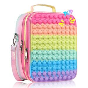 Pop Lunch Box for Girls Kids Insulated Lunch Bag, Rainbow Push Bubble Girls Lunch Box for School Supplies Office, Leakproof Cooler Lunch Tote Bag with Adjustable Strap, Christmas Back to School Gifts