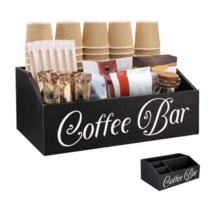 SHINGYU Coffee Station Organizer Wooden Coffee Bar Storage Organizer K Cup Organizer for Countertop Farmhouse Coffee Bar Accessories Coffee Pod Organizer – Black