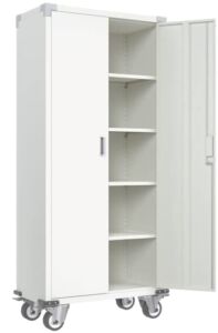 mskewoax 72”White Garage Cabinet with Locking Doors and Wheels (Assembly Required) Metal Utility Cabinet with 4 Adjustable Shelves for Office, Kitchen, Laundry Room…