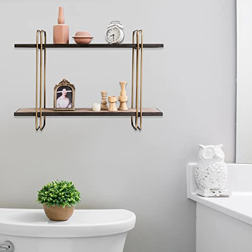 Oakrain Floating Shelves Wood, 32″ Industrial Wall Shelves with Metal Frame for Bedroom, Living Room, Bathroom, Kitchen, Bar, Gold | The Storepaperoomates Retail Market - Fast Affordable Shopping