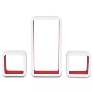 Floating Wall Display Shelf Cubes, Wall Squares Cube Shelves White + Red MDF for Family for Collectables
