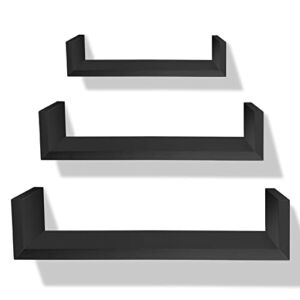 Floating Shelves Wall Mounted, Solid Wood Wall Shelves Set of 3, Black
