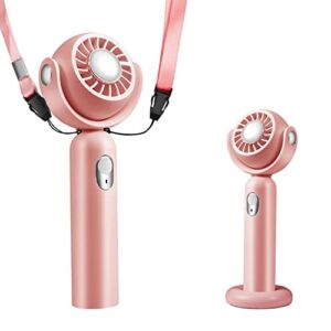 UltraTac Mini Wearable Handheld Fan Battery Operated Small Portable Neck Fan Speed Adjustable USB-C Rechargeable Powerful Eyelash Fan Pink for Stylish Kids Girls Women Indoor Outdoor Travelling