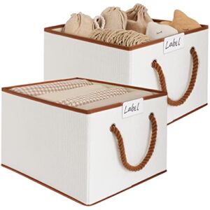LoforHoney Home Fabric Storage Baskets for Shelves, Foldable Storage Baskets for Organizing, Closet Organizer Bins with Cotton Rope Handles, Canvas Storage Bins for Clothes, XLarge, Beige, 2-Pack