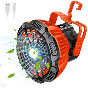 SZVPDKJ Portable Camping Fan with LED Lantern, Rechargeable USB Ceiling Tent Fan,Remote Control, 180° Rotation, Power Bank, Quiet Desk Table Fan for Camping, BBQ, Picnic, Hiking, Fishing, Dorm.