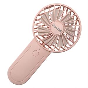DiseZeit Handheld Fan – mini portable fan with 3 wind speeds, handheld fan with telescopic hook for bag etc. Brushless motor low db usb fan, 0.22 pounds lightweight personal fan (pink)