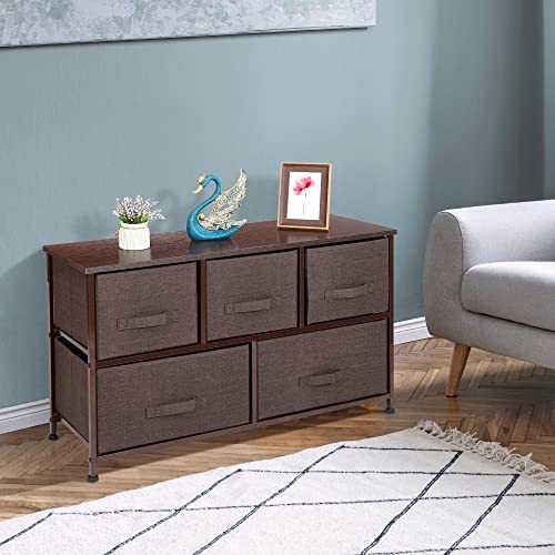 HomGarden Dresser for Livingroom with 5 Drawers, Storage Organizer with Fabric Bins, Fabric Dresser, Chest of Drawers for Closet, Living Room, Hallway, Dormitory, Office, Brown | The Storepaperoomates Retail Market - Fast Affordable Shopping
