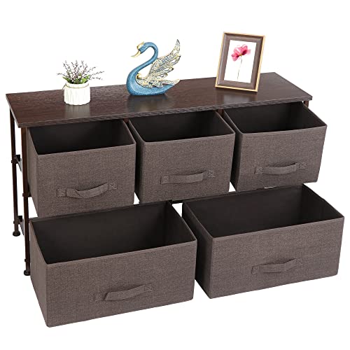 HomGarden Dresser for Livingroom with 5 Drawers, Storage Organizer with Fabric Bins, Fabric Dresser, Chest of Drawers for Closet, Living Room, Hallway, Dormitory, Office, Brown | The Storepaperoomates Retail Market - Fast Affordable Shopping