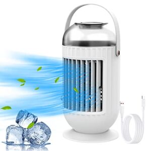 Mini Air Cooler, Evaporative Cooling Fan with 3 Wind speeds & Humidifier, 3 Color Light USB Powered Personal Air Conditioner Fan, 400ml Water Tank Portable Ac Unit for Bedroom/Camping/Traveling