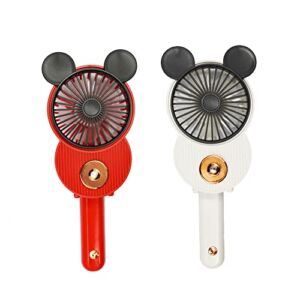 LACOVIA Cute Mickey Misting Mini Fan, Handheld Portable USB Rechargeable Fan with 3 Adjustable Speeds, Foldable Personal Fan For Travelling(Red&White)