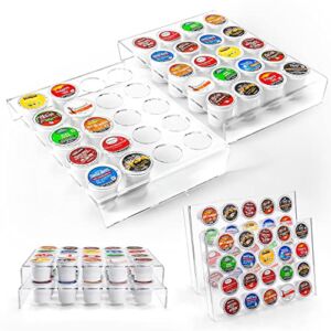 OAPRIRE K Cup Holder 40 Coffee Pod Storage, Clear Acrylic K Cup Organizer for Home, Office, Kitchen Drawer & Countertop Storage, 2 Packs Combined with 3 Storage Modes for Coffee Lovers