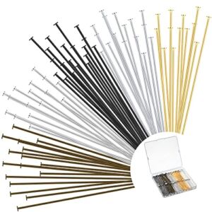 500 Pieces Flat Head Pins for Jewelry Making 2 Inch Straight Head Pins Metal End Headpins DIY Head Pin Findings with Plastic Box for Craft Earring Bracelet Necklace Pendant Supplies (Mixed Colored)