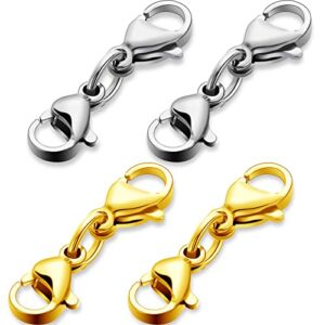 Double Lobster Clasp Extender Double Claw Connector Bracelet Extension Clasp Small Bracelet Extender Necklace Shortener Clasp for DIY Jewelry Making 0.98 Inch(Gold, Silver,0.98 Inch)