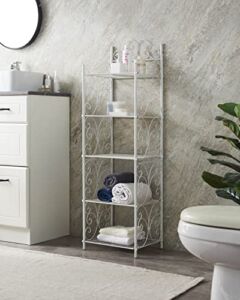 Kings Brand Furniture – 5 Tier Bathroom Storage Shelf Unit, Free-Standing Metal Rack Shelving for Kitchen, Living Room, Hallway, White