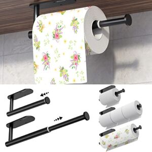 Paper Towel Holder Under Cabinet, Uamector Self-Adhesive or Drilling, Black Adjustable Extendable Under Counter Paper Towel Roll Holder for Kitchen Wall Mount, SUS304 Stainless Steel 14.9 in