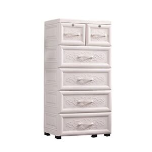 5 Tier White Storage Cabinet Free Standing Closet with 6 Drawers Moveable Large Plastic Storage Organizer Unit with Wheels for Bedroom Living Room Kitchen 19.6x 13.7x 40.1in