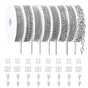 Necklace Chains for Jewelry Making,Ybxjges 65 Feet Stainless Steel Jewelry Chain with Stainless Steel Jump Rings Stainless Steel Lobster Clasps for Bracelet Necklace Jewelry Making (8 Sizes)