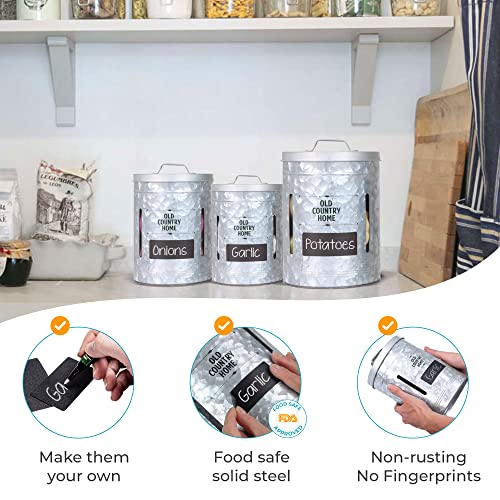 Saratoga Home Onion and Potato Storage for Pantry Extra Large Set of 3 Sprout-Free Galvanized Metal Potato Bin and Vegetable Keepers, Removable Farmhouse Labels and Marker Included, Silver | The Storepaperoomates Retail Market - Fast Affordable Shopping