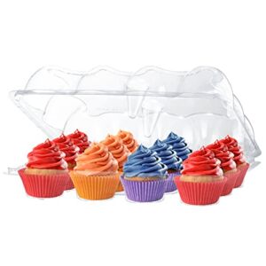 Plastic Cupcake Containers Boxes | 12 Compartment – 8 Pack | Disposable High Dome Dozen Cupcake Holder With Lid Bulk | Extra Sturdy Stackable Cupcake Boxes | Durable Muffin Packaging Transporter To Go