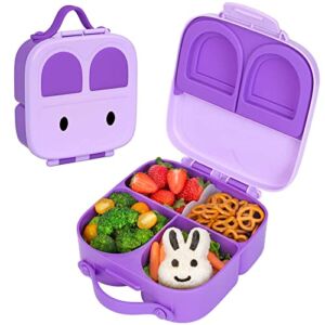 DIGTER Bento Lunch Box for Kids, Kids Lunch Box, Bento Box with 4 Compartments and Removable Divider, Ideal Leak-Proof Toddlers Lunch Box Containers for School, BPA-Free(Purple)