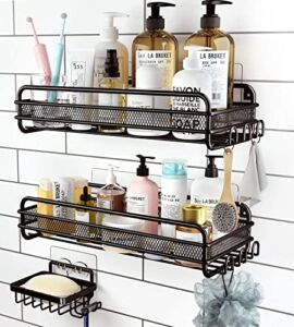 RelaxScene Shower Caddy Shelf – Self Adhesive 3-Pack Bathroom Shower Organizer Suction Storage with Soap Holder Shower Shampoo Holder Shelves Rack for Inside Shower Black