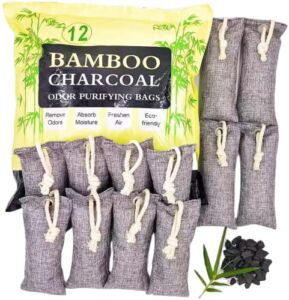 12-Pack Nature Fresh Air Cleaner Bags Breathe Green Bamboo Charcoal Smell Eliminator Bag, Absorbent for Home, Pets, Vehicle, Wardrobe, Bathroom.