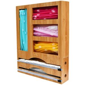 Drawer Organizer for Ziplock Bags and Foil, Ziploc & Foil Drawer Organizer, Ziplock Bag Organizer for Drawer, Aluminum Foil Organization and Storage, Sandwich Bag Organizer, Foil Organizer – Bamboo