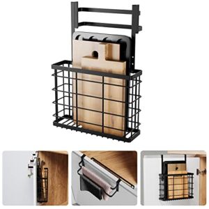 LIVOD Cabinet Door Organizer, Over The Cabinet Door Organizer with Double Towel Bars, Cutting Board Organizer with Towel Holder, Kitchen Cabinet Organier for Pantry, Baking Sheet, Plastic Wrap, Black