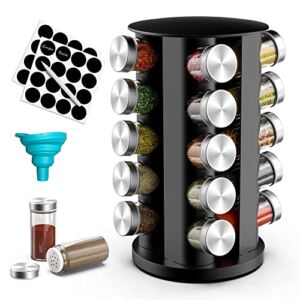 Revolving Spice Rack Organizer with 20 Jars, Spice Organizer for Cabinets Countertop, Stainless Steel Seasoning Organizer Rotating Tower Organizer Spice Storage Holder Shelf for Kitchen (No Spices)